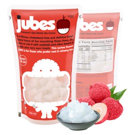 Jubes Lychee Coconut Jelly/NATA de Coco Flavor, 12.7 oz – Coconut Jelly Cubes for sago, Lychee Topping for Bubble Tea, Drinks, Desserts, Yogurt, ice Cream