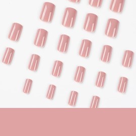 MouyouGlow Short False Nails, Plain Square Pink Pink Nude Press on Nails with Nail Glue, Eckig Natural Nackt Acrylic Fake Nails for Women and Girls
