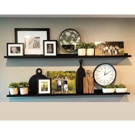 Picture Ledge Shelf,Long Floating Shelves Kids Bookshelf Wall Mounted 72 Inch, Large Pine Wood Wall Shelves for Storage, Rustic Hanging Shelves for Living Room,Bedroom Decor Books Photo Frames Black
