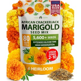 HOME GROWN Marigold Seeds Bulk Mix - 5600+𝗡𝗢𝗡-𝗚𝗠𝗢,𝗨𝗦𝗔 Crackerjack Marigold Flower Seeds for Planting Outdoors -Flowers Seed for Companion Planting -Wildflower African Marigold(Tagetes erecta)