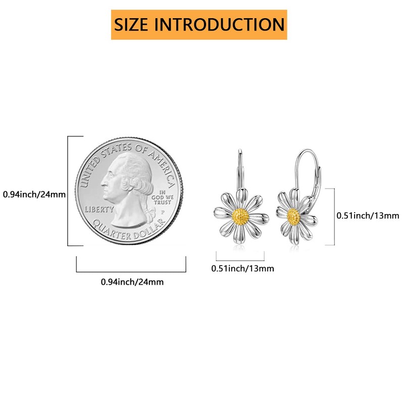 925 Sterling Silver Daisy Earrings 18K White Gold Plated Daisy