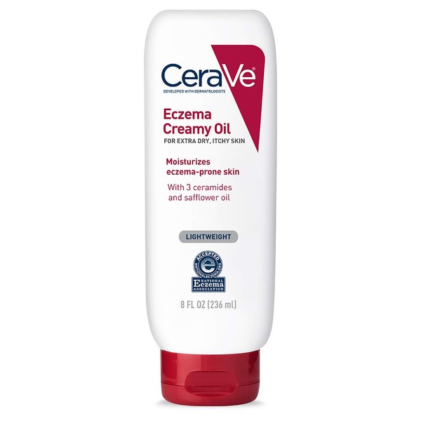 CeraVe Eczema Creamy Oil | 8 Fluid Ounce | Eczema Treatment Body Oil for Dry Skin & Itch Relief | Fragrance Free