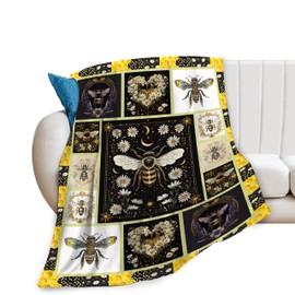 Bee Blanket Soft Cozy French Bee Throw Blanket Gifts for Girls Women Super Plush Warm Bee Stuff Lightweight Fleece Flannel Gift Blankets for Kids Adults 50"X40"