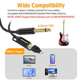 HOSONGIN USB Guitar Cable, Dual USB-C and USB-A Connectors, 16-bit/48kHz High-Fidelity Audio Adapter for Electric Guitar/Bass, Compatible with GarageBand, Audacity, and MacBook, 10 Feet