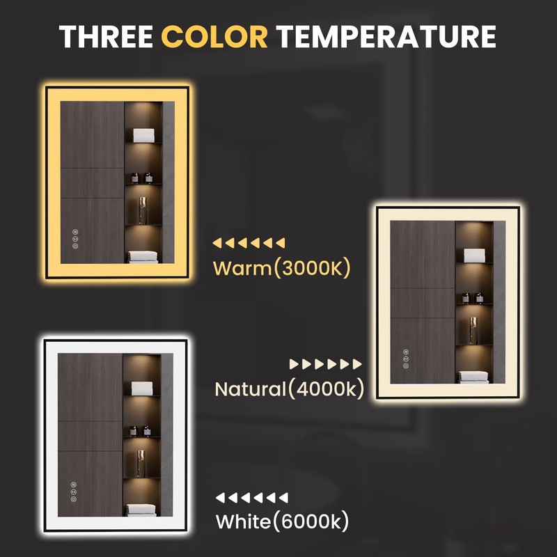 LOAAO 24"X32" LED Bathroom Mirror Black Framed, Anti-Fog, Dimmable, Lighted