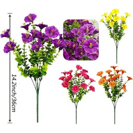 Artificial Fake Flowers Plants for Outdoor Outside Spring Summer Decoration, Colorful Morning Glory UV Sun Resistant Realistic Faux Flower for Planter, Fruit:_Purple_one-size