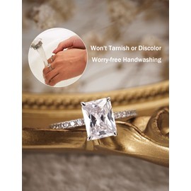 Oivley 3CT Radiant Cut Engagement Rings for Women, Emerald Cut 925 Sterling Silver Rings for Women Cubic Zirconia Ring with 18K White Gold Plated Wedding Rings for Women Promise Rings for Her-55