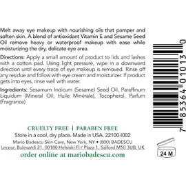 Mario Badescu Aceite removedor de maquillaje de ojos de clavel, ideal para pieles mixtas, secas o sensibles, limpiador e hidratante, removedor de rímel impermeable con aceite de semilla de sésamo, 59 ml
