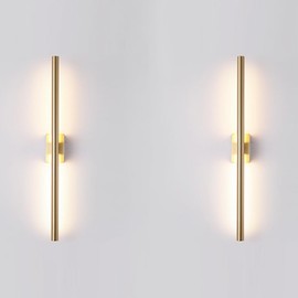 Only Suitable for Small Junction Box Set of 2 Hardwired Narrow Gold Wall Sconces Modern Picture Lights Linear Mirror Vanity Wall Lights for Bathroom Bedroom Corridor (2 Pack, 24'', Gold, Dimmable)