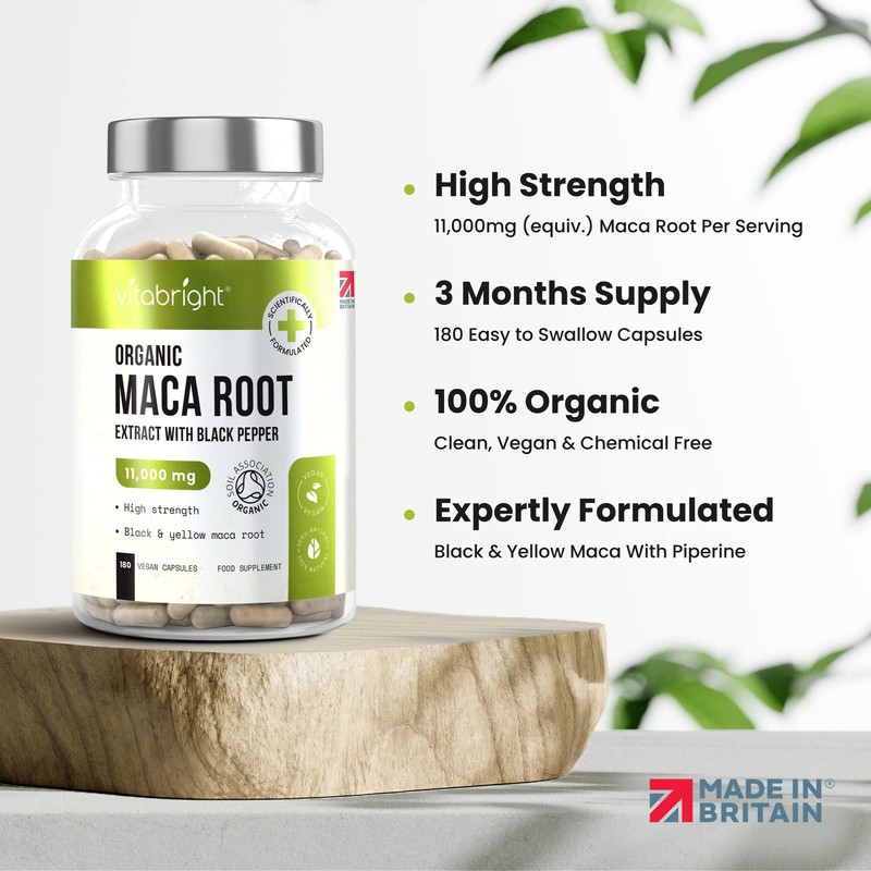 Organic Maca Root Capsules - 11000mg High Strength - 180