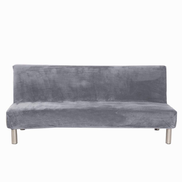 Velvet Plush Armless Sofa Slipcover,3 Seater Winter Thicker Stretch Sofa Bed Covers Furniture Protector Solid color Anti-slip Stretch Couch Covers fits Folding Sofa Bed without Armrests (Silver Grey)