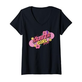 Womens Skateboarding Design for Girls Women Skateboard Skateboarder V-Neck T-Shirt