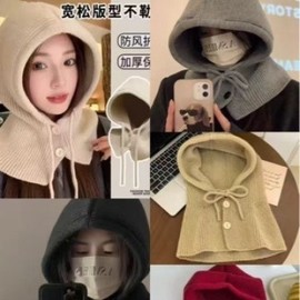 Balaclava Women's Hooded Winter Scarf & Hat Combo lf3498 One Size/XL (60cm) Pullover Button Hood - Grey 4ea