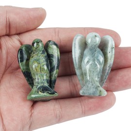 Loveliome Mini Crystal Angel, 2 Pcs Pocket Carved Gemstone Guardian Figurines Healing Statue Home Decor 1.5 inch, Kambaba Jasper + Moonstones