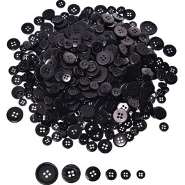Bememo 600 Pieces Black Assorted Sizes Buttons Round Resin Button Sewing Craft Buttons, 2 and 4 Holes