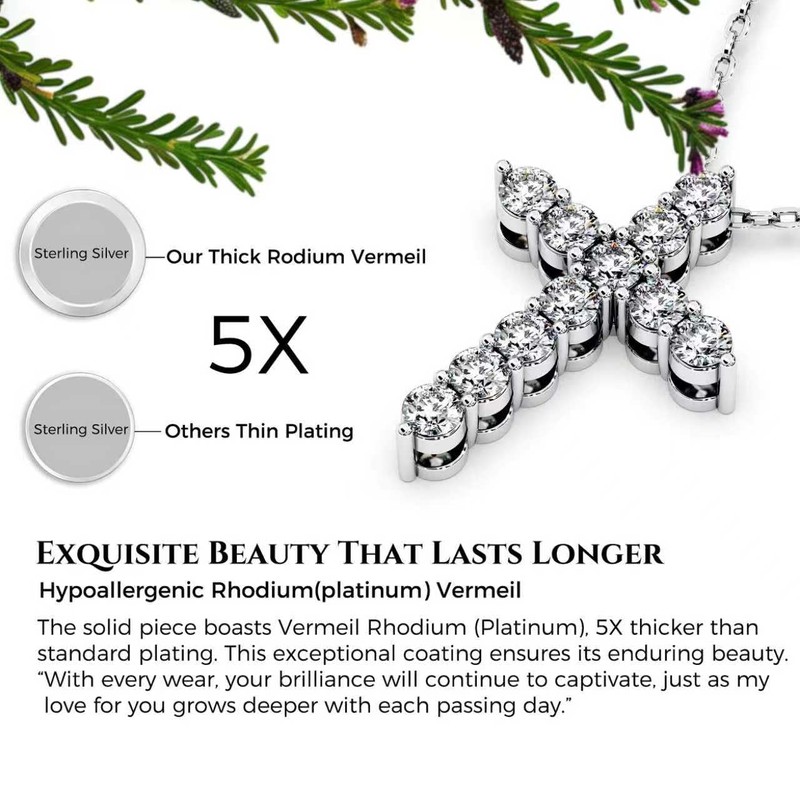 Moissanite Cross Necklace for Women Faith Pendant Christian Gifts Rodium