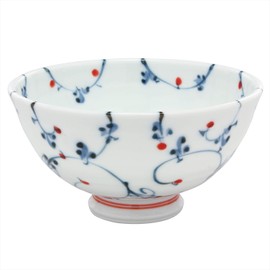 Kowa Pottery Hasami Ware Rice Bowl, Small, Dotted Arabesque, Red