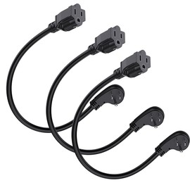 Appliance Power Extension Cord 1 Foot Short Flat 3 Plug SJTW 14 AWG Heavy Duty Male to Female Profile Grounded Cable for Major AC Unit Air Conditioner Refrigerator (Black)