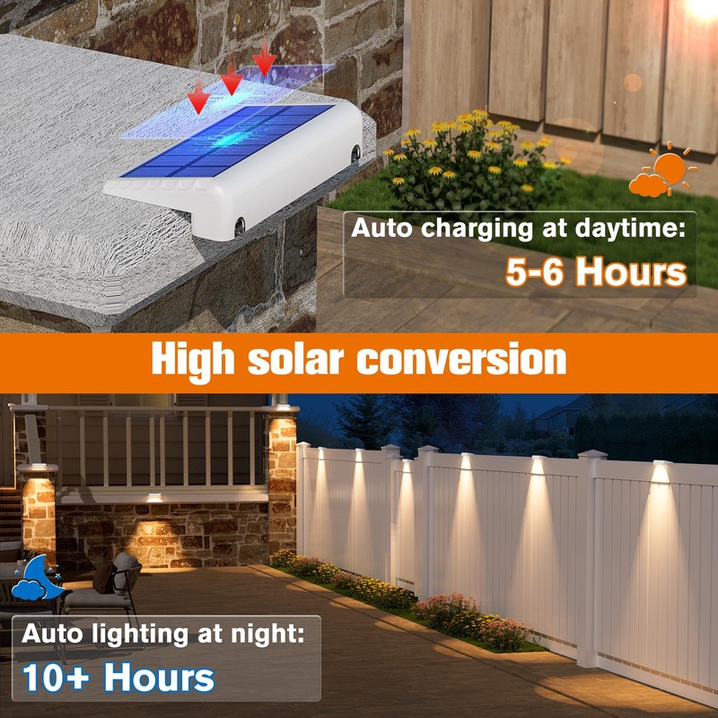 NIORSUN Solar Fence Lights Outdoor 8 Pack, IP65 Waterproof Large