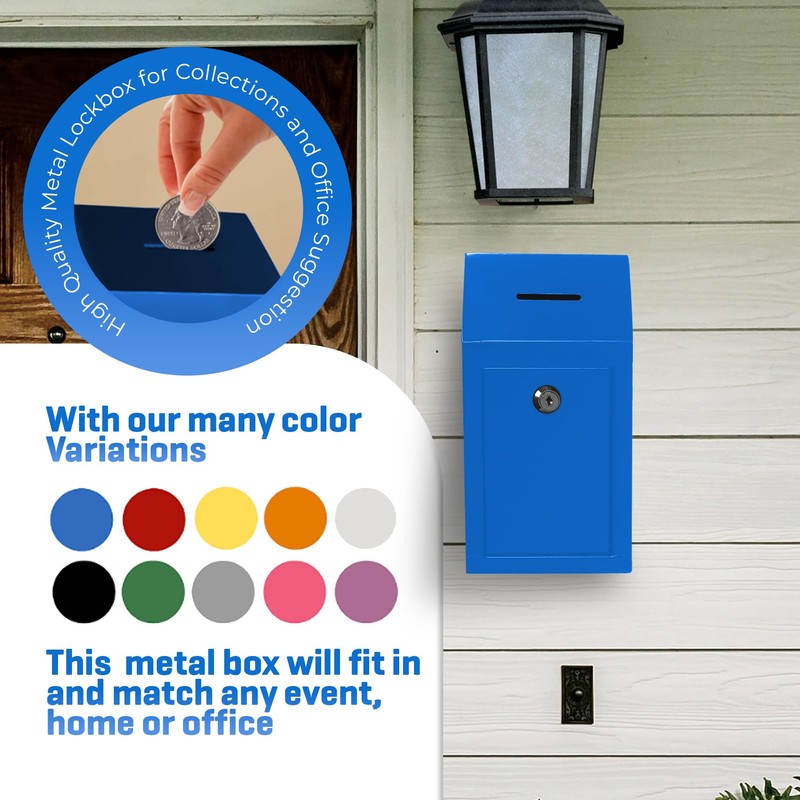 Metal Donation Box-Suggestion Box with Slot and lock-Cash Lock box