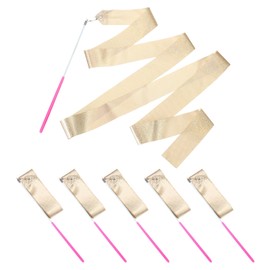 PATIKIL Dance Ribbons, 6 Pack 78.7 Inch Gymnastics Dance Streamers with Non-Slip Wand Dance Flags for Gifts, Dancing, Talent Shows, Baton Twirling, Gold Tone