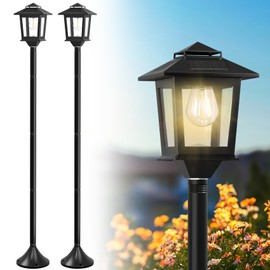 63" Aluminum Solar Lamp Post Light 2Pack, Solar Light Posts for Outside Waterproof, Outdoor Lamps for Patio, Backyard, Front Porch Decor, Warm White, Replaceable Bulb