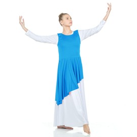 Danzcue Túnica asimétrica de alabanza para mujer, Azul brillante, L-XL