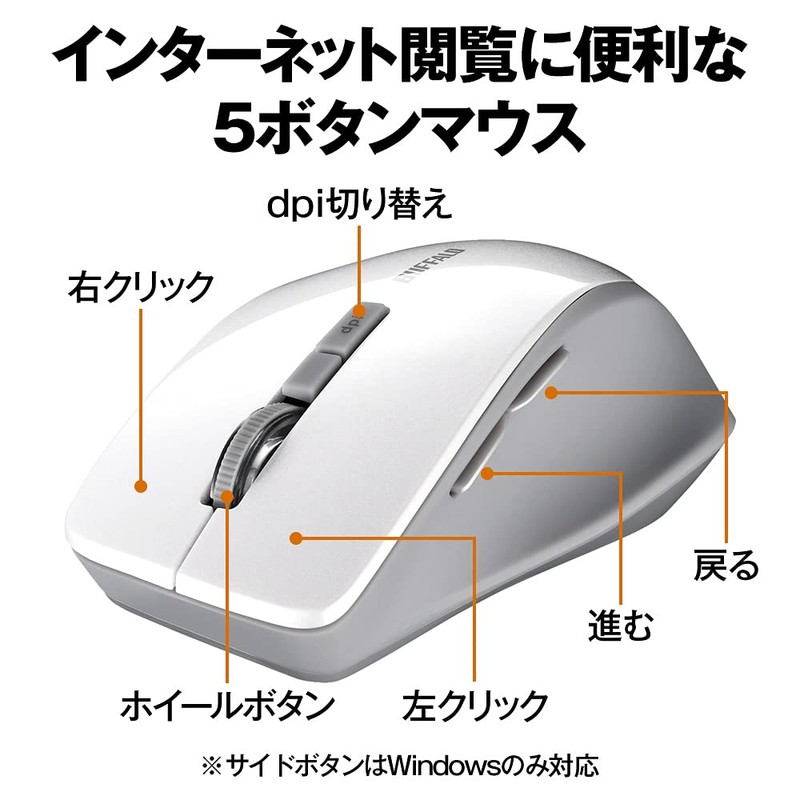 Buffalo BSMBW325WH Wireless Mouse Wireless Quiet 5 Buttons [Back/Forward Button]