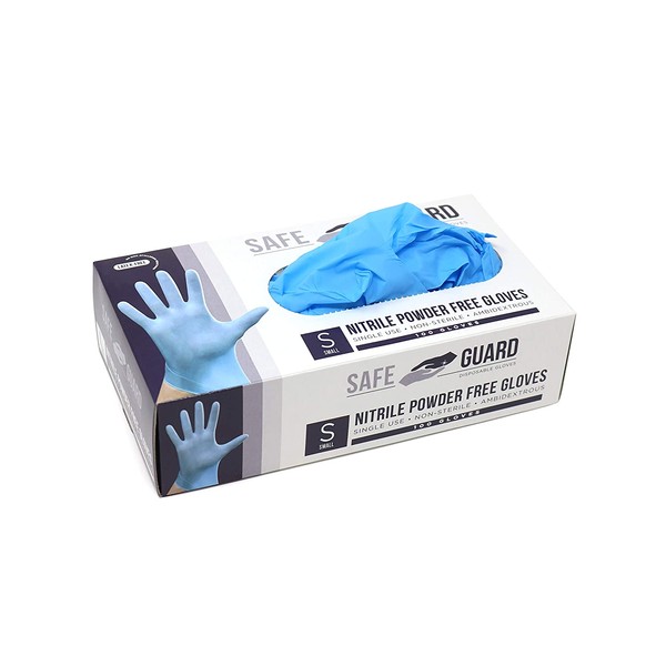 Safeguard Nitrile Disposable Gloves, Powder Free, Food Grade Gloves, Latex Free, 100 Count, Small Size, Blue