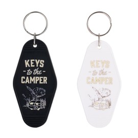 Mikovivi 2pcs Camping Keychain, Black & White Keys to the Camper Keychain RV Caravan Camper Accessories Key Chain for Woman &Man