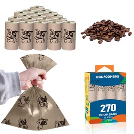Thick Strong Leak Proof Waste Bag for Dogs with Holder-270 CoffeeLarge Poop Bags,Biodegradable Dog Poo Bags with Corn Starch Blended Compostable Bag