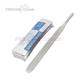 Precise Canada: Disposable Scalpel Blades No. 22 with Handle – Suitable for Dermaplaning, Crafts, Instruments/Equipment and Much More – Sterile and Individually Foil Wrapped – Pack of 10