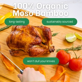 GREENER CHEF 24 Inch Bamboo Cutting Board with Lifetime Replacement - 2XL Extra Large Wooden Butcher Block for Kitchen, Stove Top, Meat, Vegetables, and Charcuterie with Deep Juice Grooves