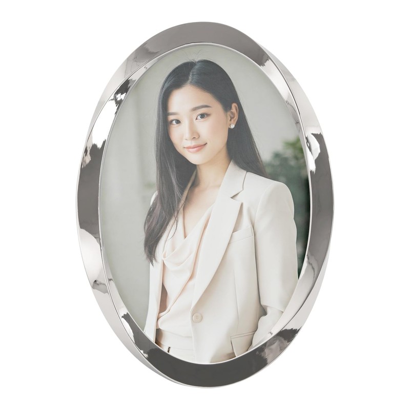 Happy Homewares Modern Oval Polished Nickel Plated Metal 4x6 Picture