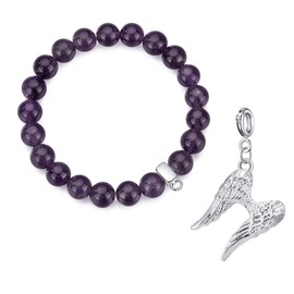 Philip Jones Amethyst Gemstone Bracelet with Angel Wings Charm