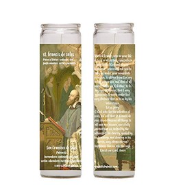 Saint Francis de Sales Patron of The Deaf Set of Two 2 Tall Glass Candles with Prayer in The Back