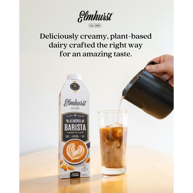 Elmhurst 1925 Almond Milk Barista Edition – 32oz (6-Pack) Plant-Based,