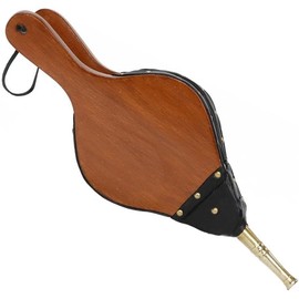 Oakestry Small, Maple Fireplace Bellows Made of Mango Wood, Black Leather with Hanging Strap for Quick Blast of Air, 15" L X 6" W