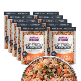 Health Extension Gently Cooked Chicken & Pumpkin Dog Food, (9 oz, 255 g) – Bowl Ready with Bone Broth, Omega-3s & Superfoods for All Life Stages (Case of 10 Pouches)