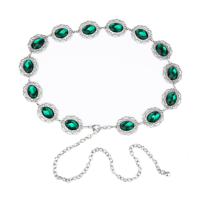 ILuvatar GREEN Glass Diamond Chain Belt - Women's Dress Metal