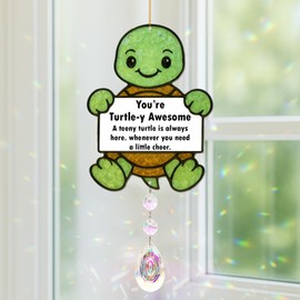 Funny Positive Turtle Suncatcher with Crystal – Small Inspirational Sea Turtle Gift for Women, Men – Birthday, Mother’s Day, Graduation, or Teacher Appreciation Gift