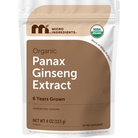 Maximum Strength Organic Ginseng Root 200:1 Powder, 4 Ounce, with Active Ginsenosides to Support Energy, Immune, Mental Health and Physical Performance, No Irradiated, No GMOs and Vegan Friendly
