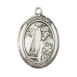 Saint Elmo Men's Pewter Medal Necklace– Patron Saint of Stomach Diseases – 24” Light Rhodium Plated Heavy Curb Chain – Velvet Gift Box