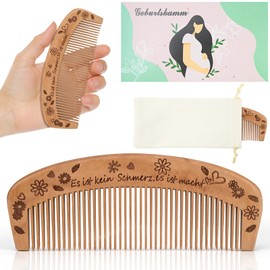 NISENTIA Geburtskamm Wehenkamm, Natürlich Geburtskamm Gegen Wehenschmerzen, Kamm Holz mit Affirmation Wehengeschenke Birth Comb Geschenke für Schwangere Frauen für Angstlinderung