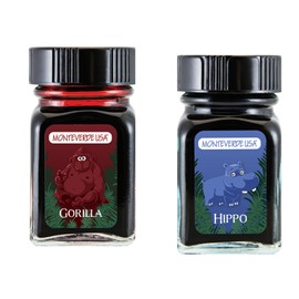 Monteverde 60ml Ink, Gorilla (Red), Hippo (Dark Blue) Jungle Ink (G309GO, G309HI) Fountain Pen Ink (30ml Each Ink Bottle, 2 Pack)
