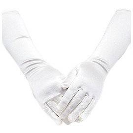 Satin Long Child Size Girls Formal Gloves (4 - 7, White)