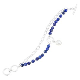 Silpada 'in the Marine' Sterling Silver Blue Lapis and Freshwater Pearl Chain Bracelet, 8"
