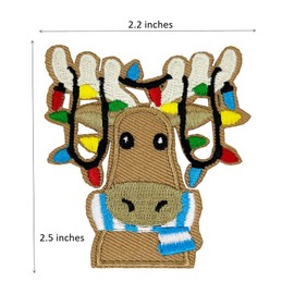Christmas Moose Lights in Antlers Embroidered iron on Patches, Christmas Pajama DIY