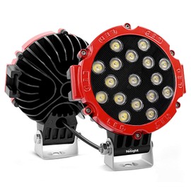 Nilight - 15023FR-B Led Light Bar 2PCS 7" 51w 5100LM Red Round Flood Light Pod Off Road Fog Driving Roof Bar Bumper for Jeep,SUV Truck, Hunters, 2 Years Warranty