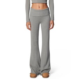 florence by mills Women's Barre Collection Foldover Wide Leg Pant, Heather Grey, Small